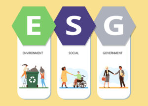 Graphic with ESG: Environmental, Social, Governance investing